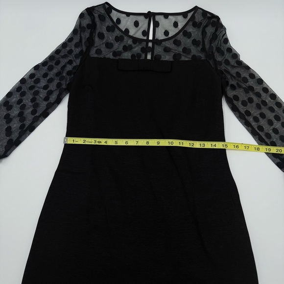 Boden Women’s Ponte Pencil Dress Polka Dot Sheer Mesh Sleeves Bow Black Size 4R - Picture 10 of 13